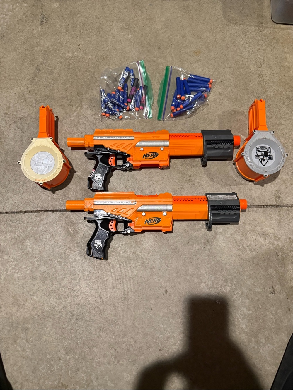 2 NERF N Strike Elite Alpha Trooper CS-6 w/ 25 Drum Mags Used Darts